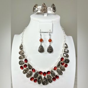 Turtella Jasper 925 Large Gemstone Necklace Bracelet Earrings Set